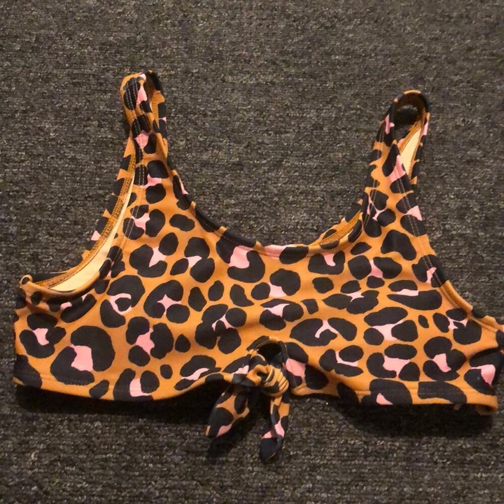 OLD NAVY Brand Leopard Print Kid's XL Bikini Top Black Golden Brown Pink